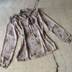Pastel Floral Tie-Neck Blouse