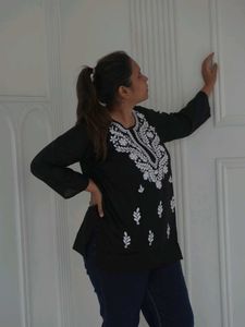 Black Chikankari Handwork Short Kurti