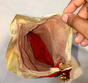 Red Velvet Embellished Drawstring Bag