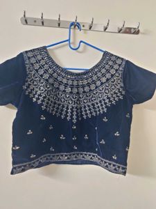 Navy Blue Velvet Embroidered Lehenga Set