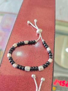 Black &amp; Pure Silver Beaded Bracelets For Kid&#39;s