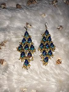 Vintage Blue Enamel Dangle 2 Sides Earrings