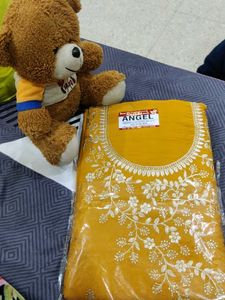 Golden Embroidery Mustard Colour  Unstitched Suit