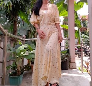 Cottage Core Yellow Cherry Printed Dress (Made In