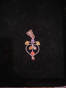 Silver Tone Heart Gemstone Pendant