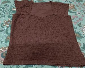 Brown Textured Sleeveless Top