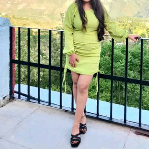 Lime Green Ruched Mini Dress