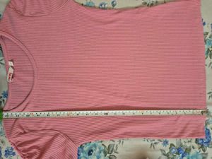 Pink Ribbed Fitted Ruched Sleeve Top