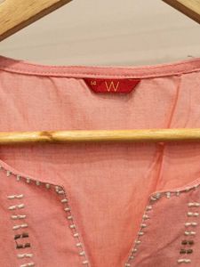 W Peach Embroidered Kurti