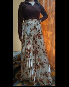Stylish Brown Long Sleeve Top and skirt (combo )