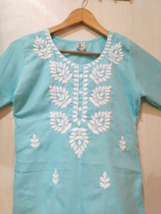 Aqua Blue Embroidered Kurti