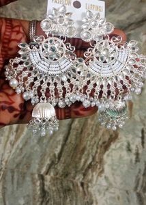Silver Tone Jhumka Earrings