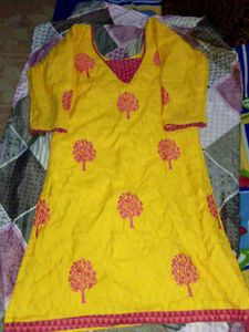Yellow Embroidered Kurti