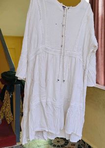 Cream Lace Trim Tunic Top