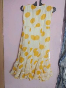 Yellow white Polca Dot Frock For Gorls