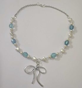 Blue Bow Pearlcore Necklace ⋆.𐙚 ̊