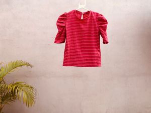 Red Striped Puff Sleeve Top