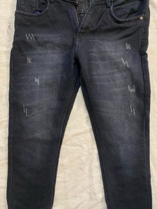 Dark Blue Distressed Slim Fit Jeans – Size 30