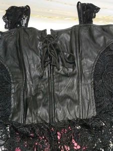 (900)Leather &amp; Lace Corset Top