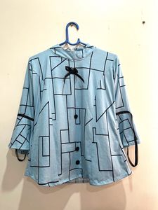 Sky Blue Top With Fluffy Sleeves