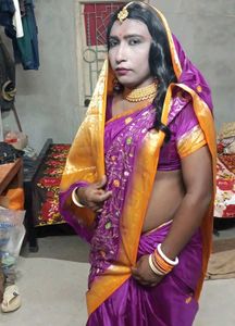 Purple &amp; Gold Saree With Blouse