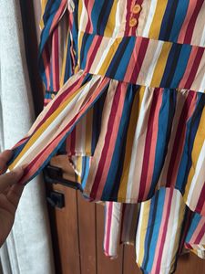 Striped V-Neck High Low Pattern Top