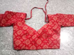 Red Printed Saree Blouse