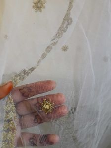 Net Embroidery Mirror Work Dupatta In White Color