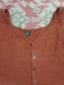 Rust Ribbed Button Front Tank Top