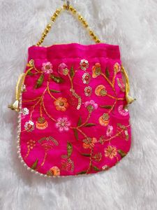 Yellow And Pink Potli Embroidery Design