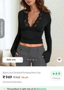Newme BlackLace Plunge V Neck Top