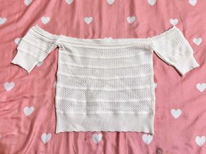 White Knit Off-Shoulder Top