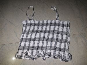 Casual Checkered Women White Black Top
