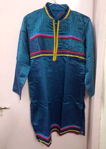 Stitched Straight Fit Blue Silk-woollen Kurti