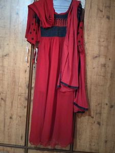 Red Embroidered Anarkali Suit Set