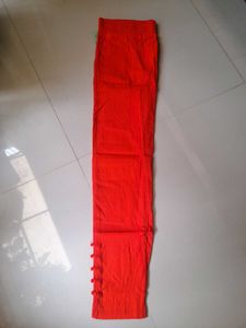 Red Cotton Blend Ankle Pants