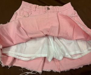 Pink Denim Short Skirt
