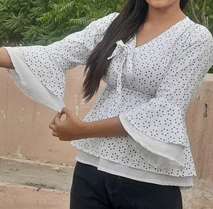 Frill Life Polka Dot Crop Top - White#Studio