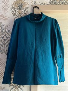 Teal Mock Neck Blouse