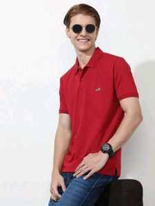 CROCODILE RED SOLID HALF SLEEVE CASUAL POLO T-SHIR