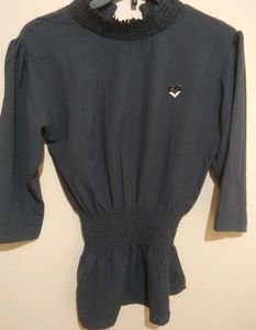Elegant Gray Smocked Blouse