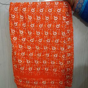 Orange Chikankari Saree