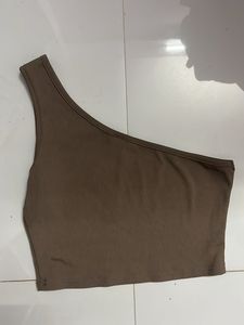 Chic One-Shoulder Olive Crop Top