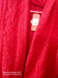 ATTRACTIVE RED KNIT LONG CARDIGAN