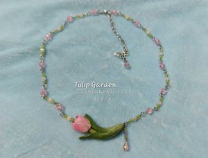Handcrafted Tulip Flower Beaded Necklace