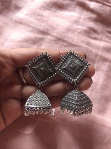 Oxidized Silver Jhumka Earrings