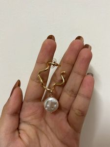 Gold Hoop Earrings with Pearl Drop