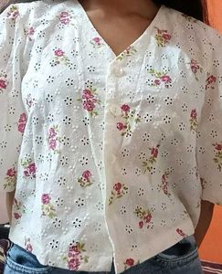 Floral Eyelet Button-Up Top