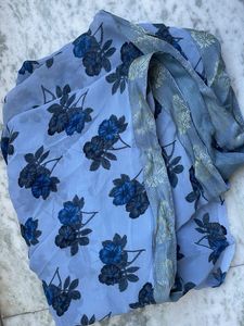 Blue Floral Print Saree