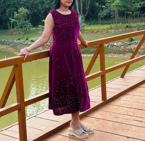 wine  Velvet Dress 👗